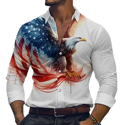 Cardydony Men's Us Flag Patriotic America's 250th Anniversary Cotton And Linen Long Sleeve Shirt