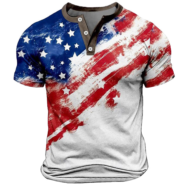Cardydony Men's America's 250th Anniversary Pattern Henley T-shirt