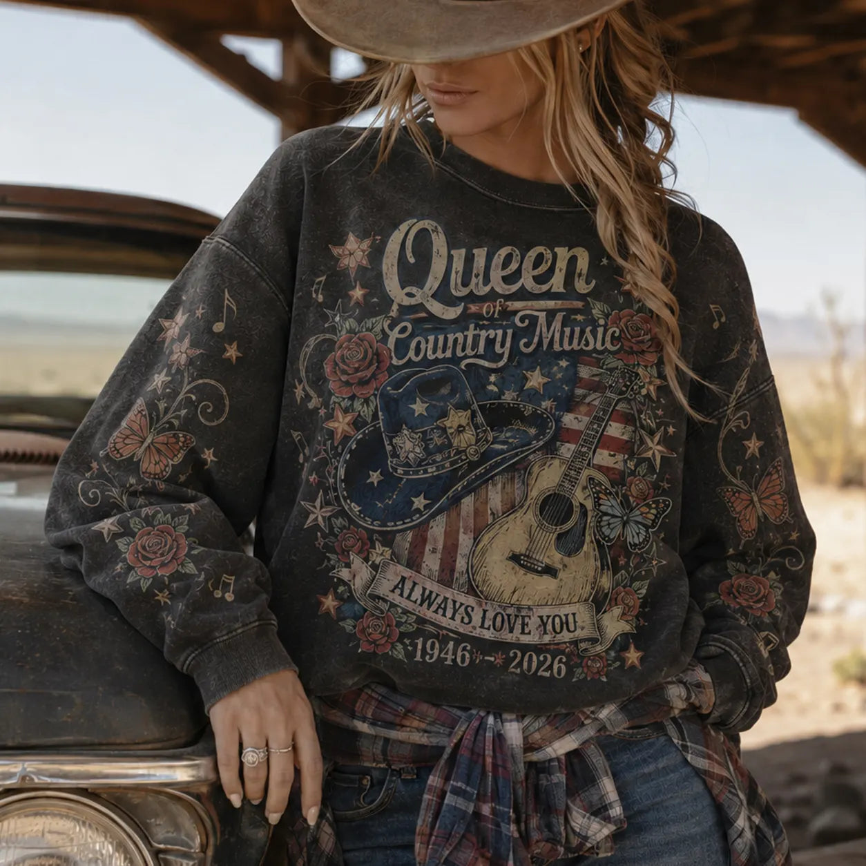 Cardydony Women's Vintage American Legend Forever And Always Memorial Art Print Round Neck Sweatshirt