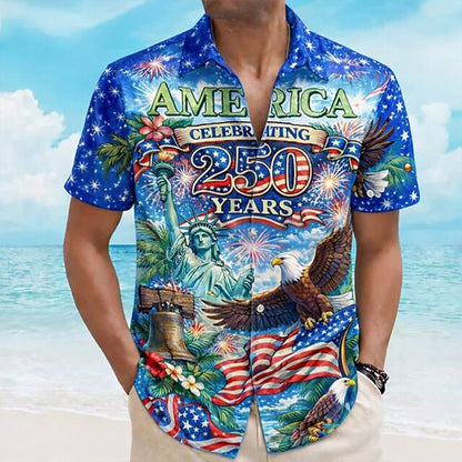 Cardydony Men's America's 250th Anniversary Patriotic Eagle Print Button Up Shirt