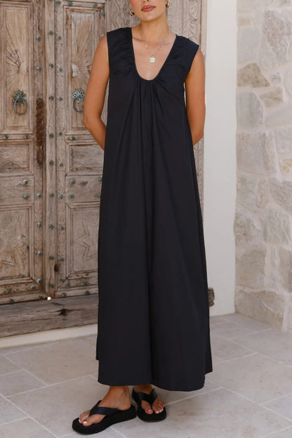 Cardydony Women's Solid Color Loose Sleeveless Casual Vacation Maxi Dress