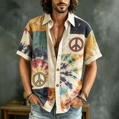 Cardydony Men's Retro Peace Hippie Art Print Casual Shirt