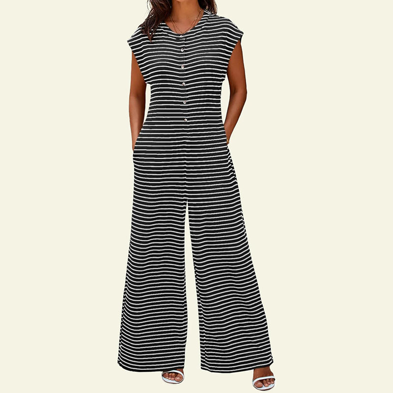 Cardydony Women's Oversized Striped Sleeveless Jumpsuit