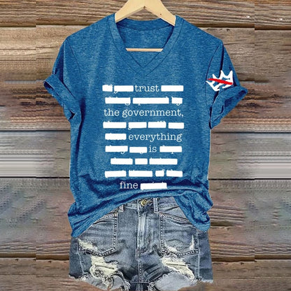Cardydony Everything Is Fine Trust Your Government Redacted Print Funny Political Meme T-shirt