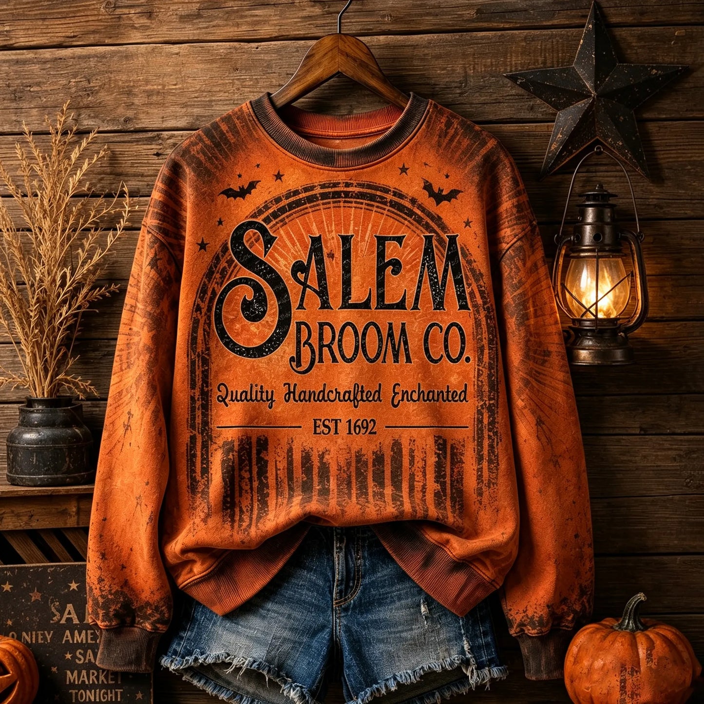 Cardydony Women's Retro Halloween Themed Printed Casual Crew Neck Sweatshirt