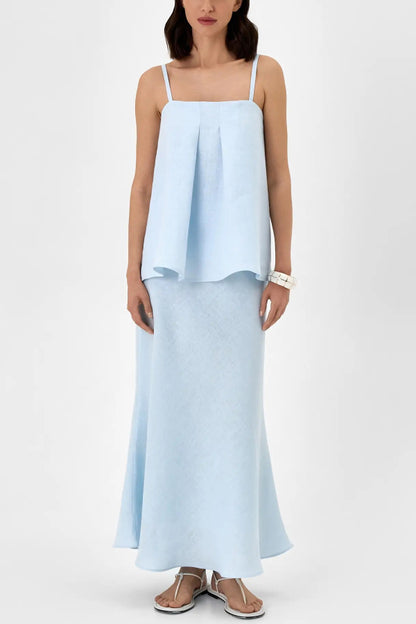 Cardydony Women's Linen Blend Loose Square Neck Camisole Top and Elegant Resort Maxi Skirt Set