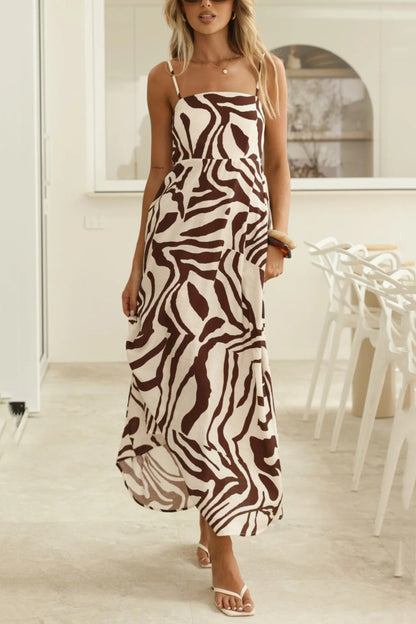 Cardydony Women's  Zebra Print Sleeveless Spaghetti Strap High-waisted Vacation Maxi Dress