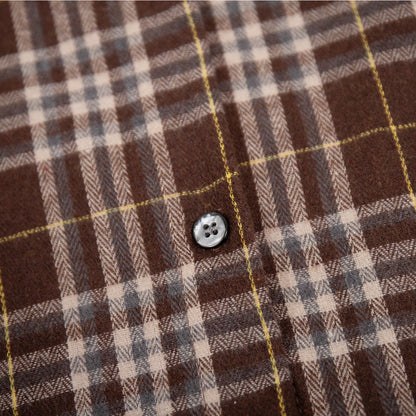 Cardydony Women's American Vintage Style Long Plaid Shirt with Double Pockets