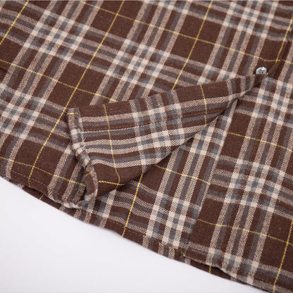 Cardydony Women's American Vintage Style Long Plaid Shirt with Double Pockets