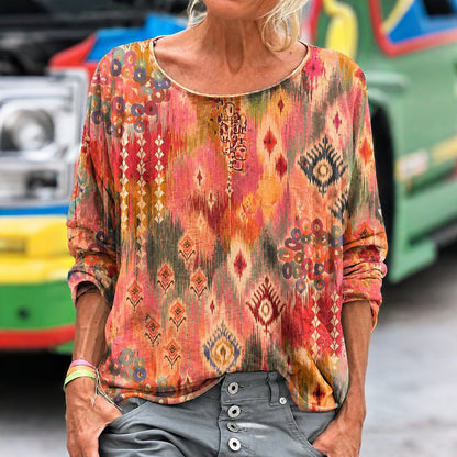 Cardydony Women's Retro Hippie Geometry Art Print Casual T-shirt