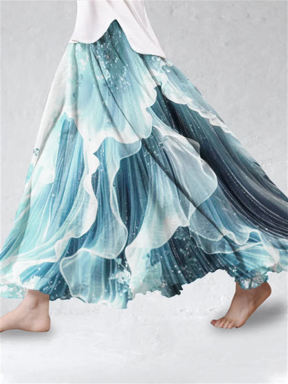 Cardydony Sea Waves Fishtail Inspired Glitter Flowy Wide Skirt