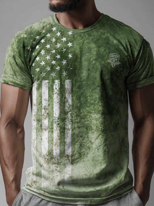 Cardydony Men's Vintage American Flag Pattern Gradient Color Washed T-shirt