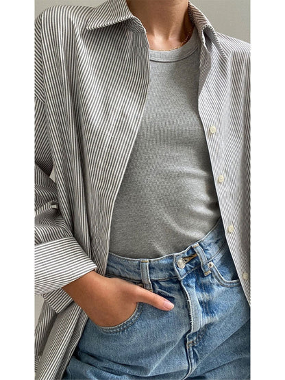 Cardydony Women's Relaxed-Fit Striped Button-Up Shirt