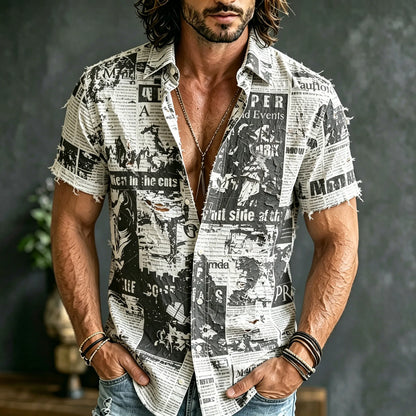 Cardydony Men's Retro Hippie Style Printed Shirt
