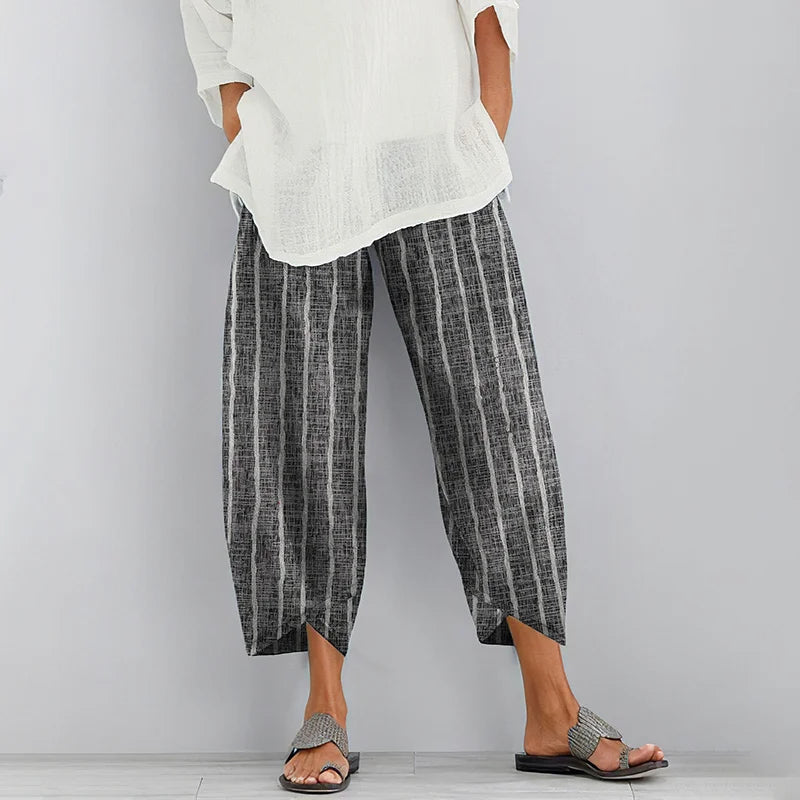 Cardydony Women Vintage Stripes Printed Comfy Pocket Pants