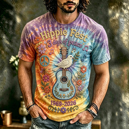 Cardydony Men's Vintage 60s Tie Dye Music Art Retro Hippie Crew Neck T-shirt