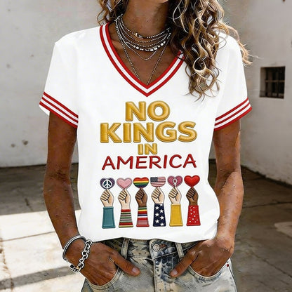 Cardydony Women's American No King Printed V-neck Short-sleeved T-shirt