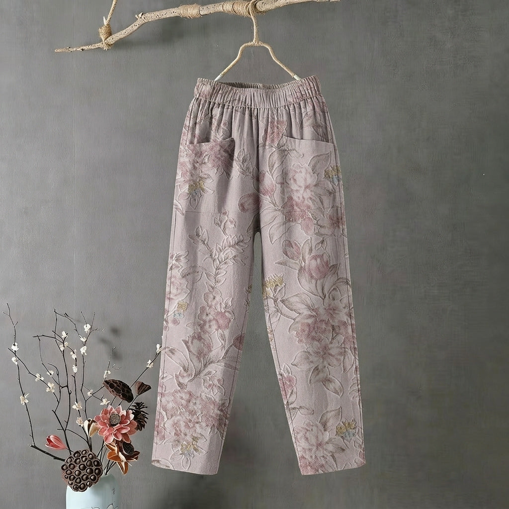 Cardydony Casual Floral Embroidered Comfortable Linen Pants