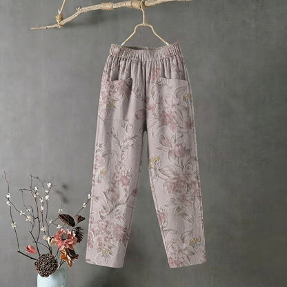 Cardydony Casual Floral Embroidered Comfortable Linen Pants