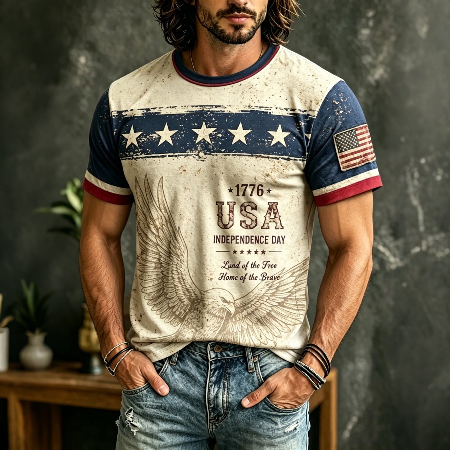 Cardydony Men's Casual American Anniversary Printed Casual Crew Neck T-shirt