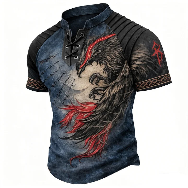 Cardydony Men's Viking Outdoor Printed Color Block Cotton Linen Top