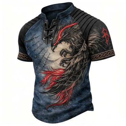 Cardydony Men's Viking Outdoor Printed Color Block Cotton Linen Top
