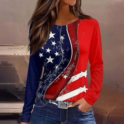 Cardydony Women's Retro American 250th Anniversary Patriotic Long Sleeve T-shirt