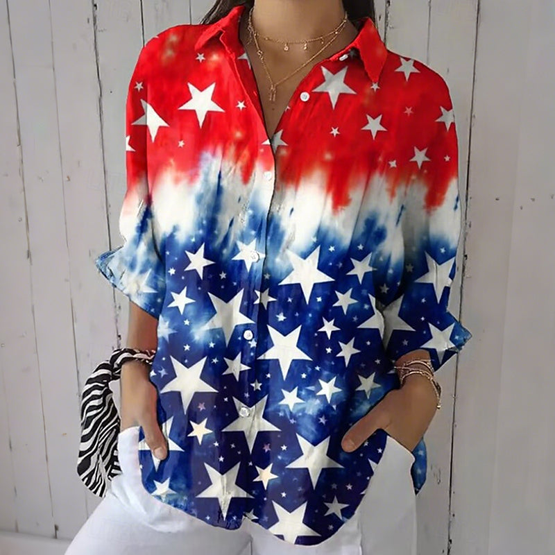Cardydony Women's Vintage Us America 250 Year Anniversary Long Sleeve Casual Shirt