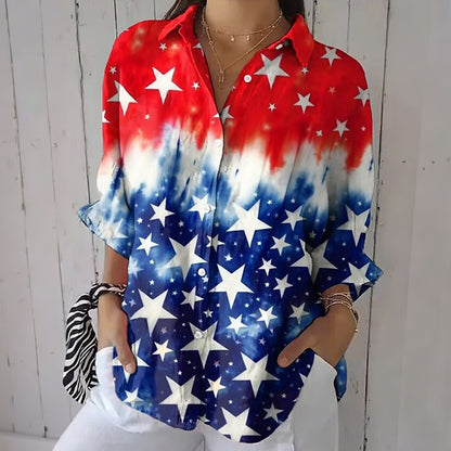 Cardydony Women's Vintage Us America 250 Year Anniversary Long Sleeve Casual Shirt