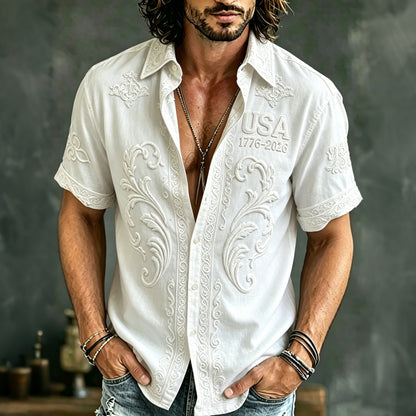 Cardydony Men's Retro Ethnic Embossed Usa Print Short-sleeve T-shirt