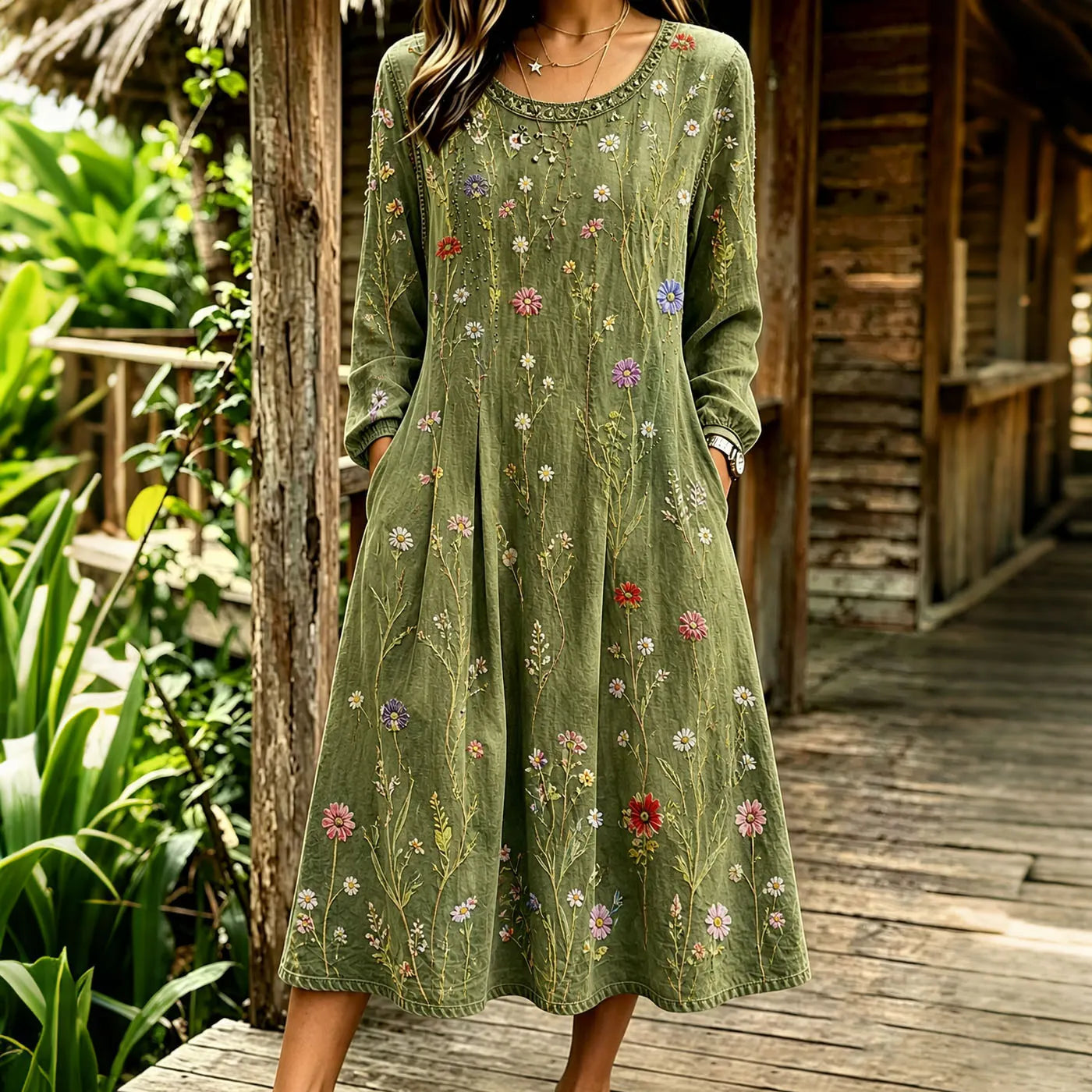 Cardydony Women's Retro Resort Bohemian Cotton Linen Dress