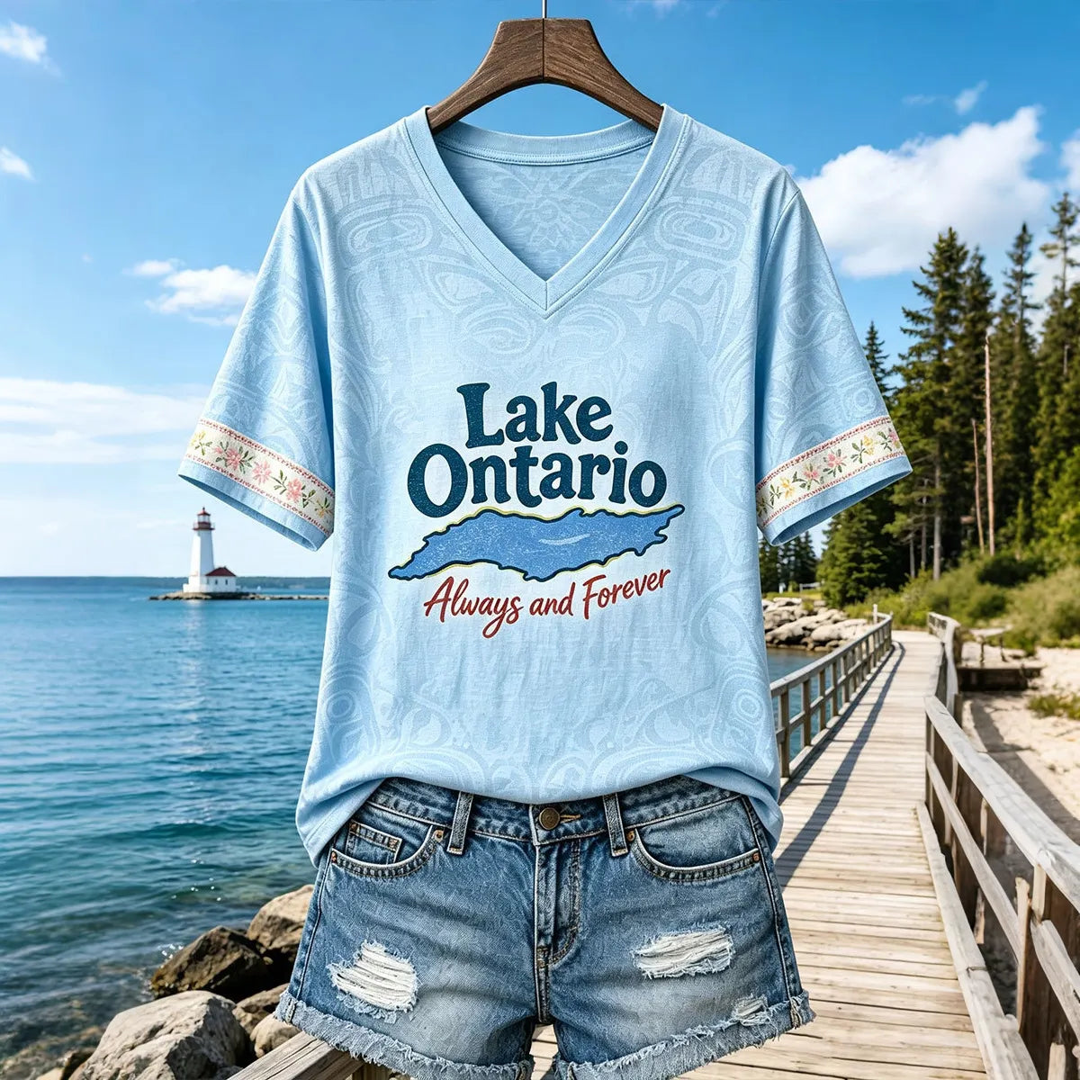 Cardydony Women's Lake Ontario Casual Art Printed T-shirt