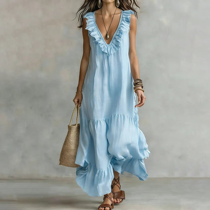 Cardydony Women's Elegant Ruffled Vest Maxi Dress