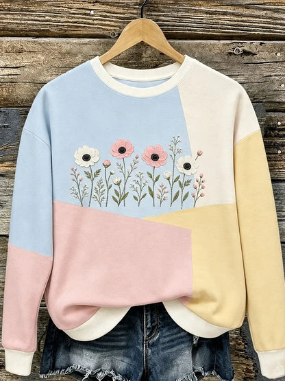 Cardydony Women's Vintage Geometric Floral Art Crewneck Sweatshirt