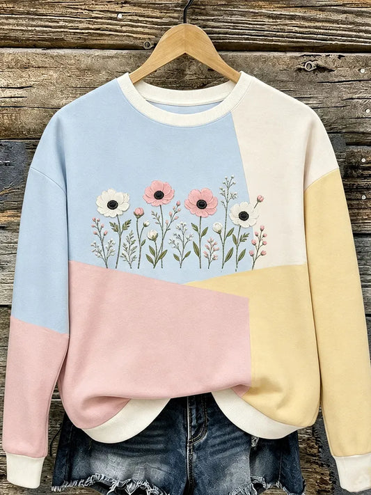 Cardydony Women's Vintage Geometric Floral Art Crewneck Sweatshirt