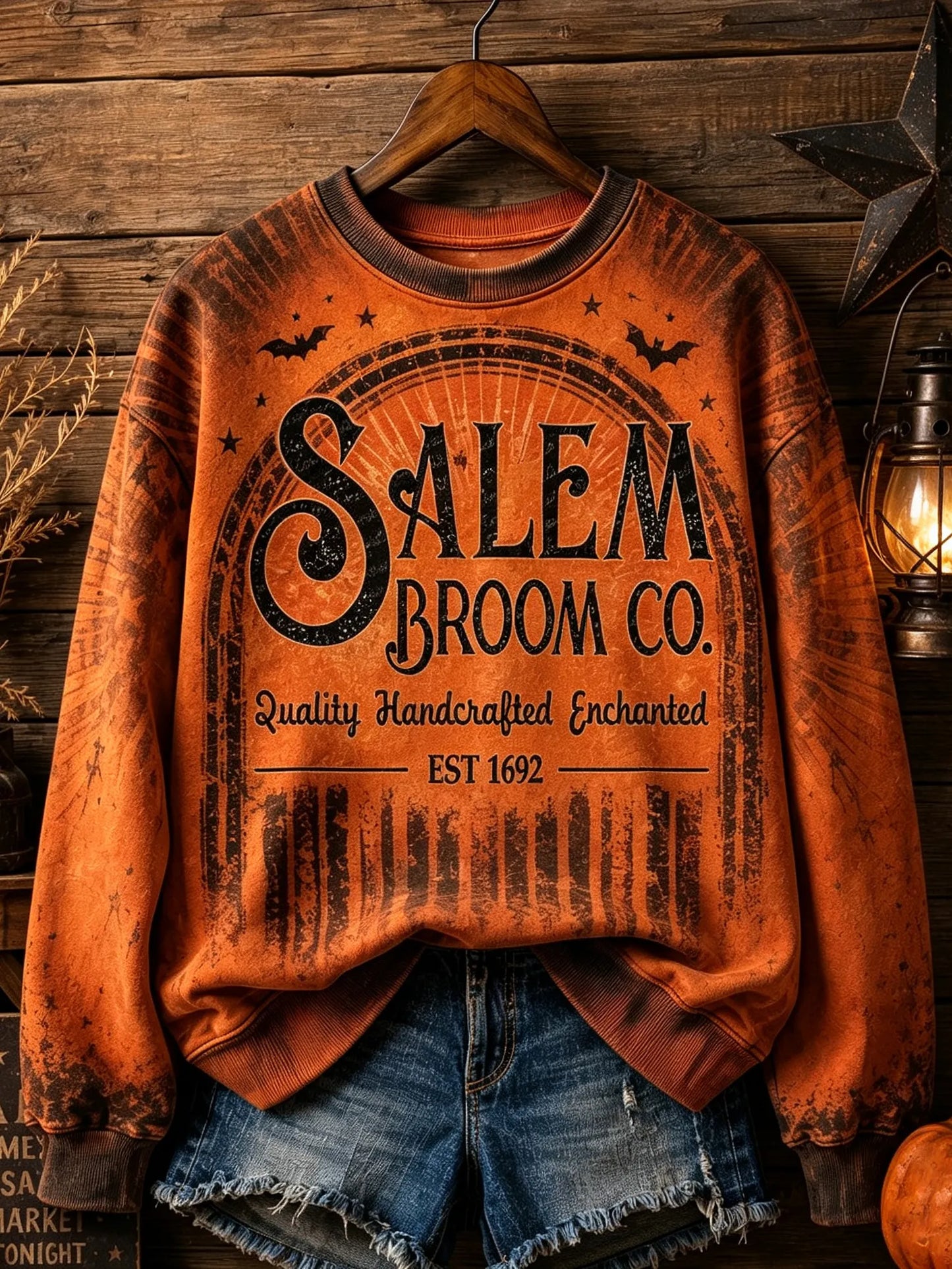 Cardydony Women's Retro Halloween Themed Printed Casual Crew Neck Sweatshirt