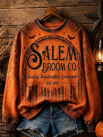 Cardydony Women's Retro Halloween Themed Printed Casual Crew Neck Sweatshirt