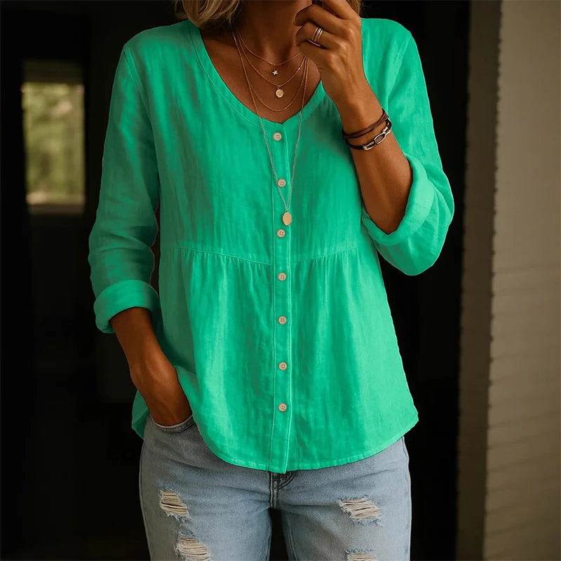 Cardydony Women's Casual V Neck Comfy Linen Blouse