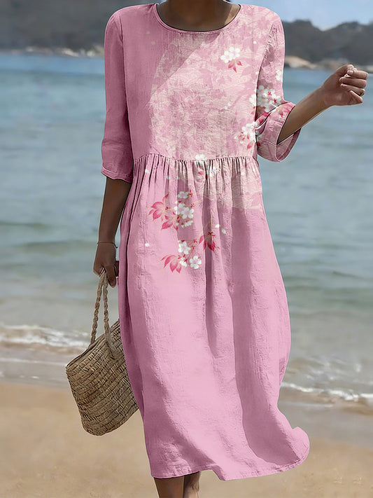 Cardydony Japanese Cherry Blossom Art Cozy Linen Maxi Dress