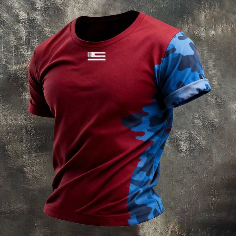 Cardydony Men's Retro Beige Flag Color Short-sleeve T-shirt