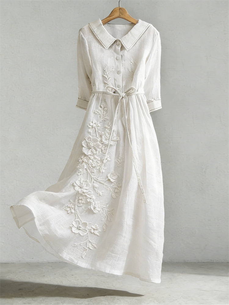 Cardydony Classy White Flowers Vintage Flowy Maxi Dress