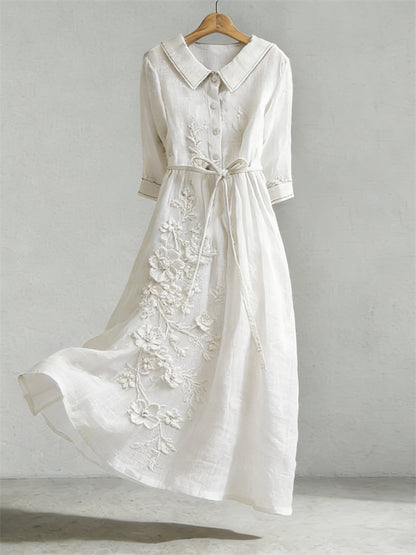 Cardydony Classy White Flowers Vintage Flowy Maxi Dress