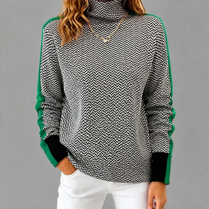 Cardydony Women's Color Block High Neck Knit Sweater