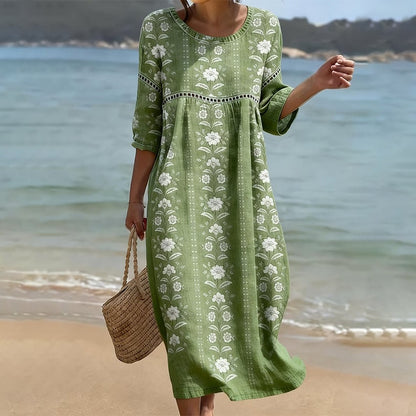 Cardydony Women's Floral Art Print Linen Blend Casual Dress