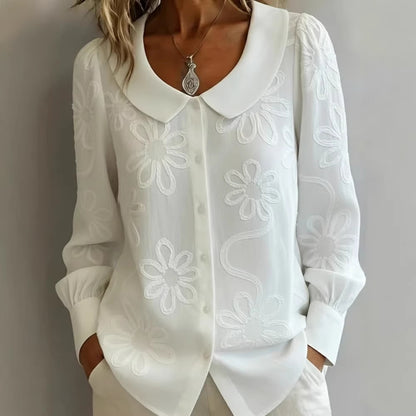 Cardydony Vintage Floral Pattern Peter Pan Collar Cozy Shirt