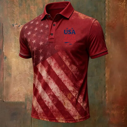Cardydony Men's Retro American Us Flag Veterans Print Polo Shirt