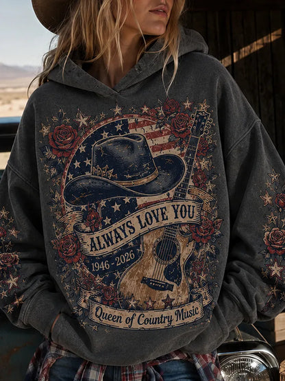 Cardydony Women's Vintage American Legend Forever And Always Memorial Art Print Hoodie