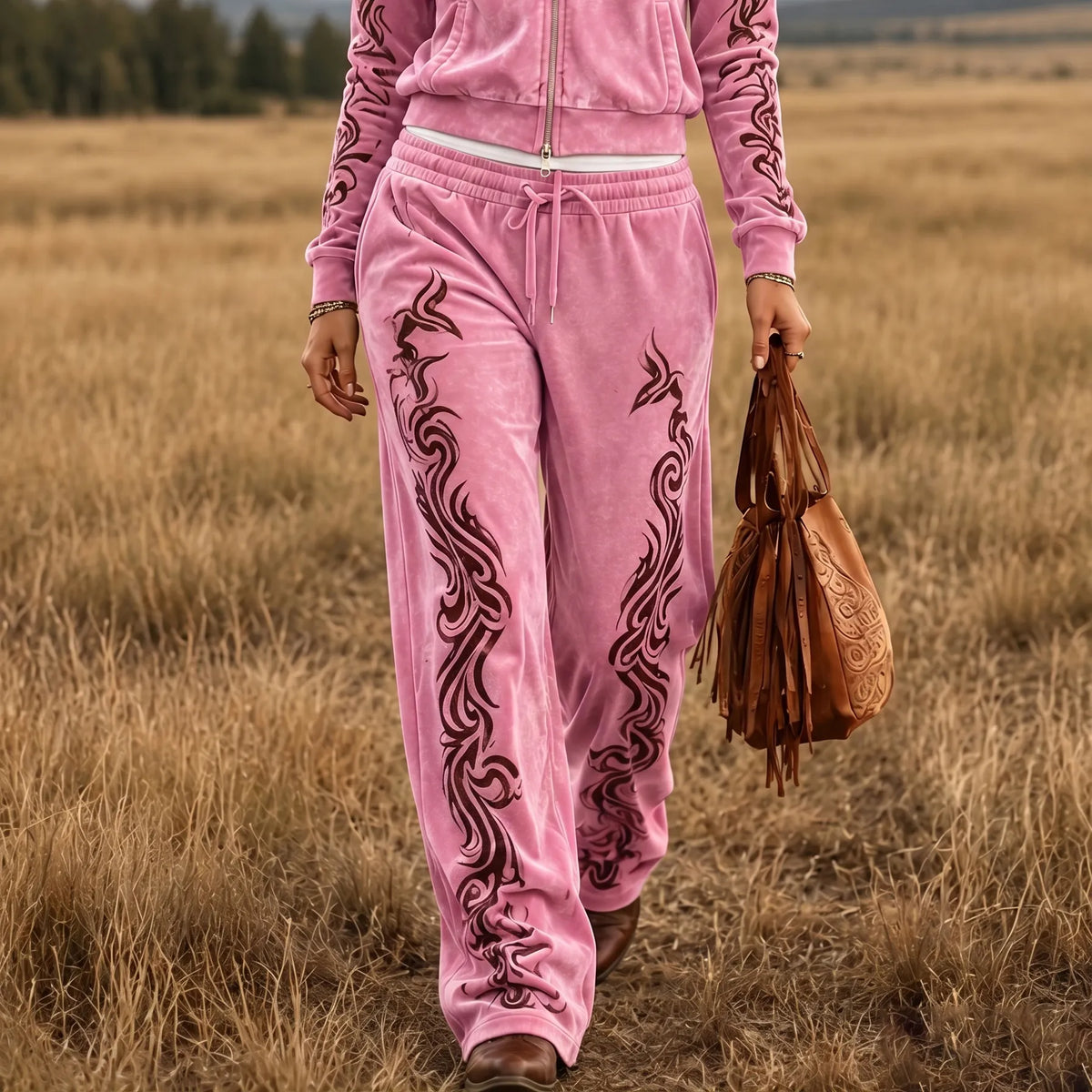 Cardydony Women's Western Velvet Two Piece Set