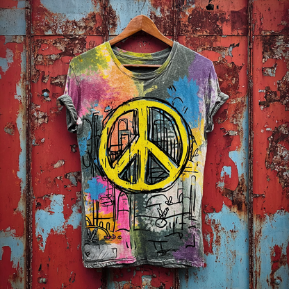 Cardydony Anti-war Theme Graffiti Style Retro Washed T-shirt