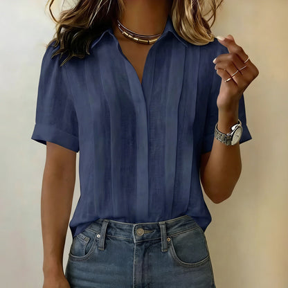 Cardydony Loose Lapel Short Sleeve Pleated Cotton Shirt